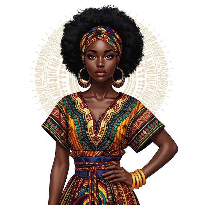Vibrant Afrofuturism Art: Bold Young Woman in Traditional African Attire