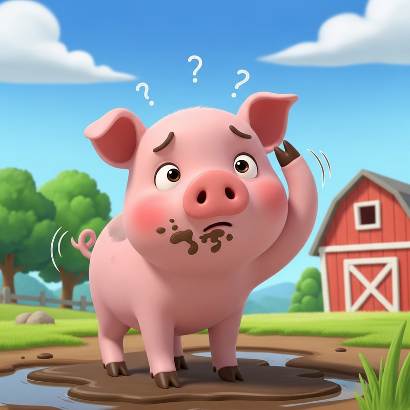 Adorable Pig in Confusion - Charming Farm Scene Adorable Pig in Confusion - Charming Farm Scene