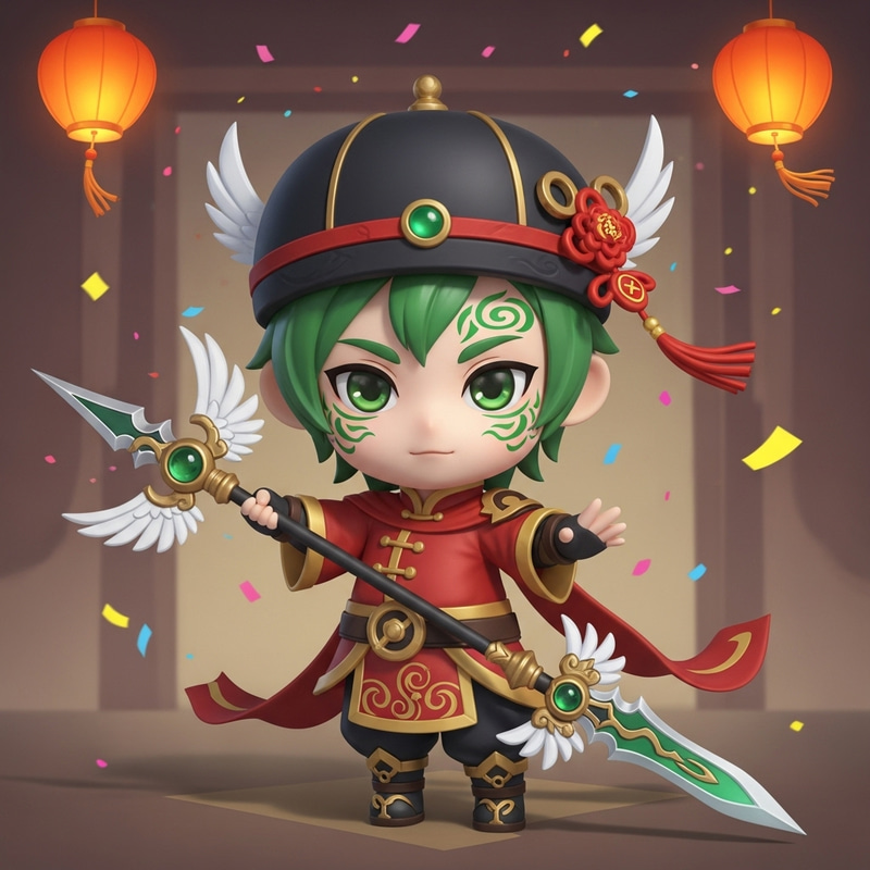 Adept Xiao in New Year Chibi: Chinese Character with Jade Winged-Spear