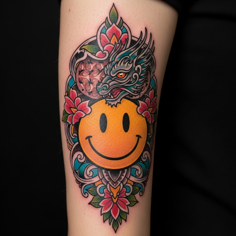 Intricate Cover Up Tattoo with Vibrant Artistry Intricate Cover Up Tattoo with Vibrant Artistry