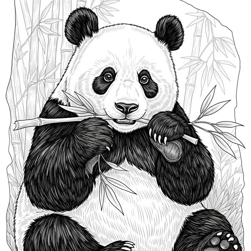 Jovial Panda Line Art: Detailed Monochrome Illustration Jovial Panda Line Art: Detailed Monochrome Illustration