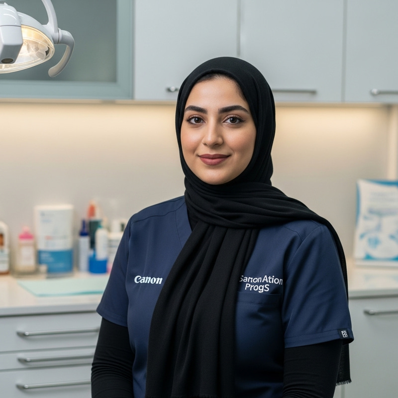 Confident Hijabi Dentist in Modern Dental Clinic | Capturing Professionalism & Cultural Identity Confident Hijabi Dentist in Modern Dental Clinic | Capturing Professionalism & Cultural Identity