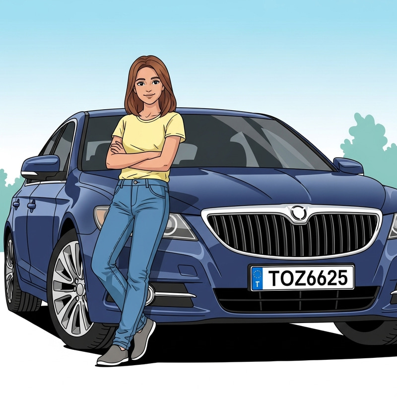 Detailed Clipart: Girl Leaning on Dark Blue Sedan Car | TOZ6625 Plate Number Detailed Clipart: Girl Leaning on Dark Blue Sedan Car | TOZ6625 Plate Number