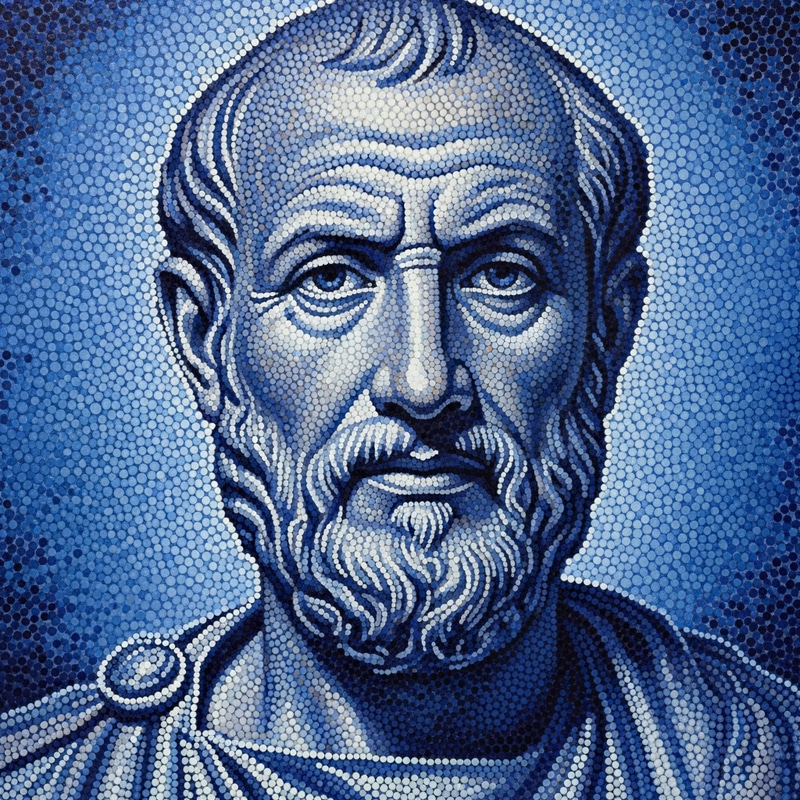Serene Epictetus Pointillism Artwork in Blue Tones