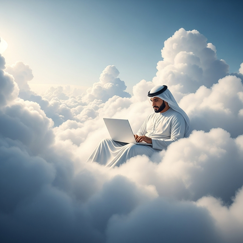 Man Using Laptop in Clouds - Relaxed Inspiration Man Using Laptop in Clouds - Relaxed Inspiration