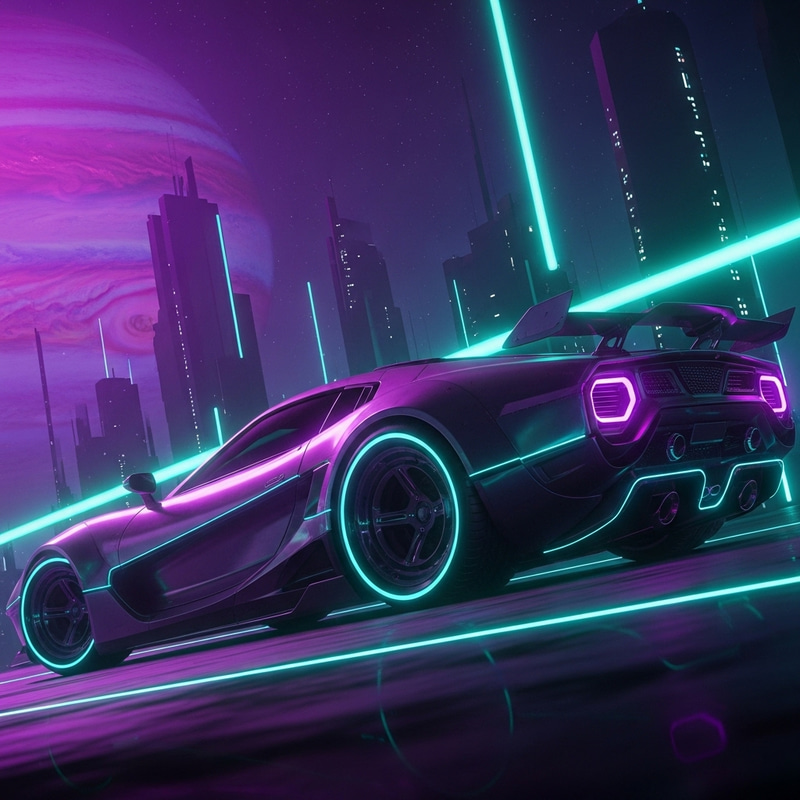 Futuristic Car in Jupiter-like Landscape | Cyberpunk Style Futuristic Car in Jupiter-like Landscape | Cyberpunk Style
