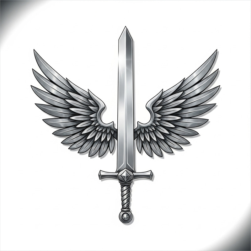 Guild Crest with Vertical Sword and Wings | Transparent Design Guild Crest with Vertical Sword and Wings | Transparent Design