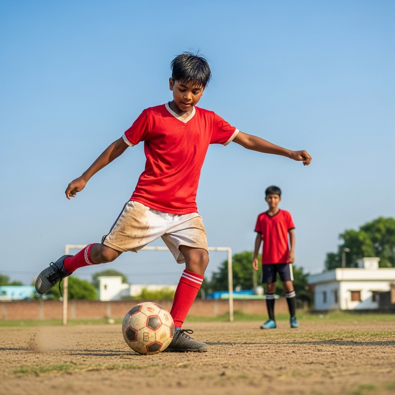 Young African Kid Playing Football