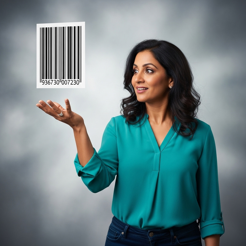 South Asian Woman Tossing Barcode in Casual Attire South Asian Woman Tossing Barcode in Casual Attire