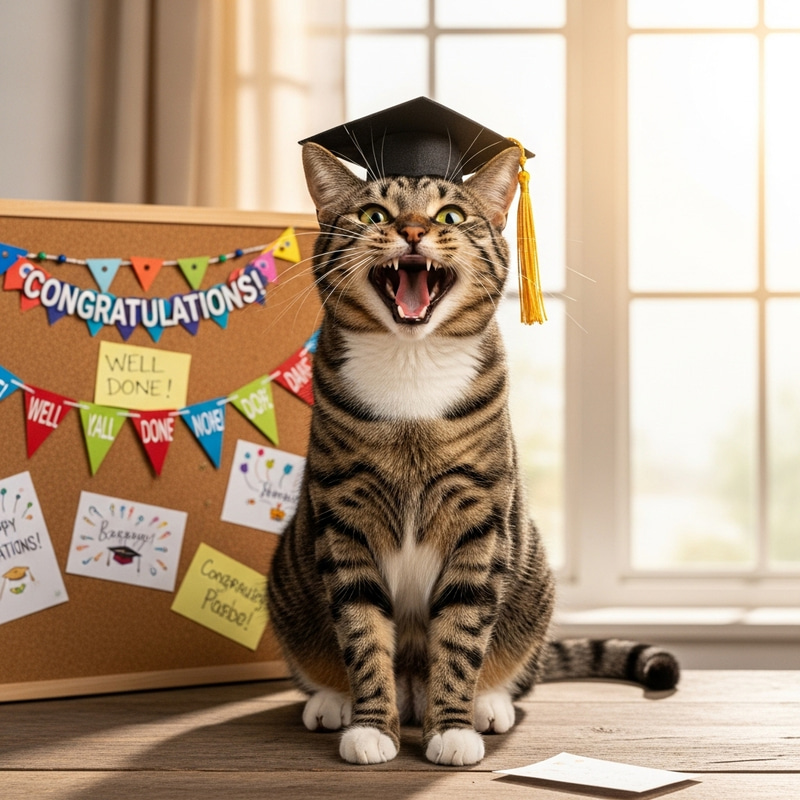 Excited Cat Graduation - Adorable Feline Celebrating Achievements Excited Cat Graduation - Adorable Feline Celebrating Achievements