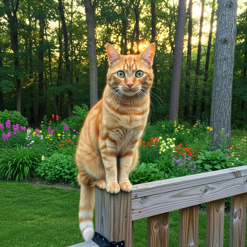 Domestic Orange Tabby Cat in Garden