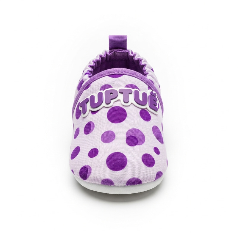 TUPTUŚ Anime Child's Shoe - Purple Spots Design on White Background