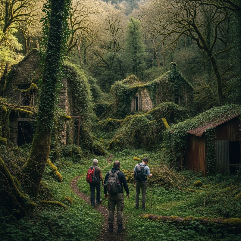 Abandoned Buildings and Ruins in Overgrown Forest