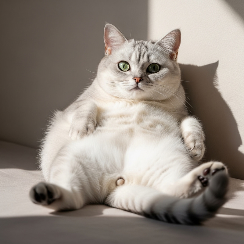Chubby Cat in a Sunlit Spot - Fluffy and Adorable Chubby Cat in a Sunlit Spot - Fluffy and Adorable