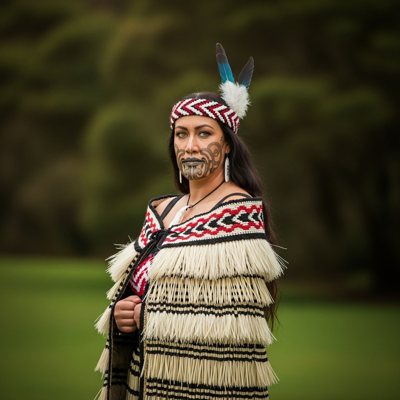 Fine Art Maori Woman Portrait | Traditional Attire & Huia Feather