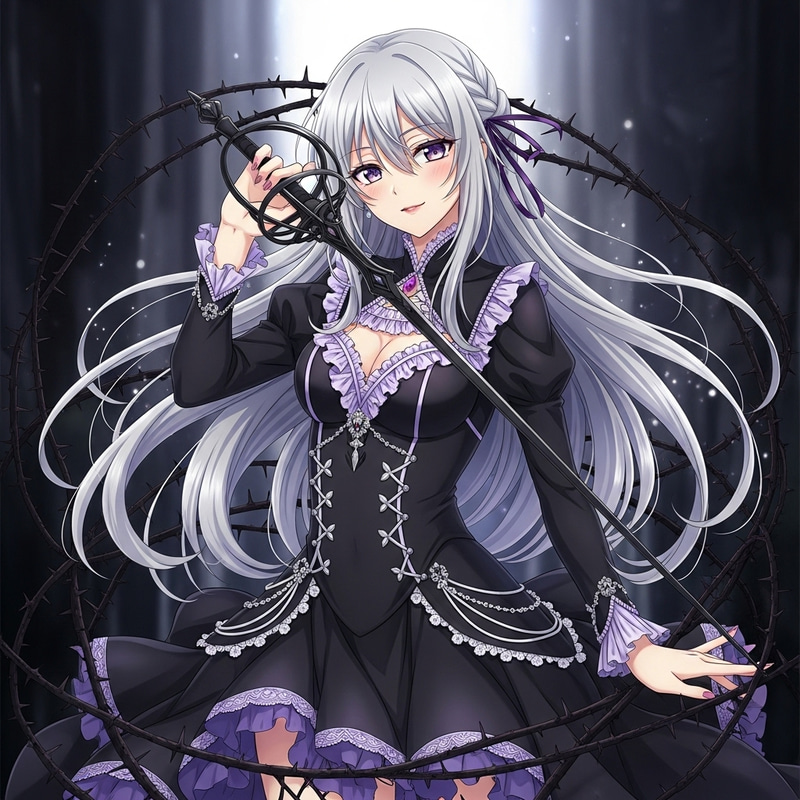 Anime Enchantress | Silver Hair Witch in Black Dress Anime Enchantress | Silver Hair Witch in Black Dress