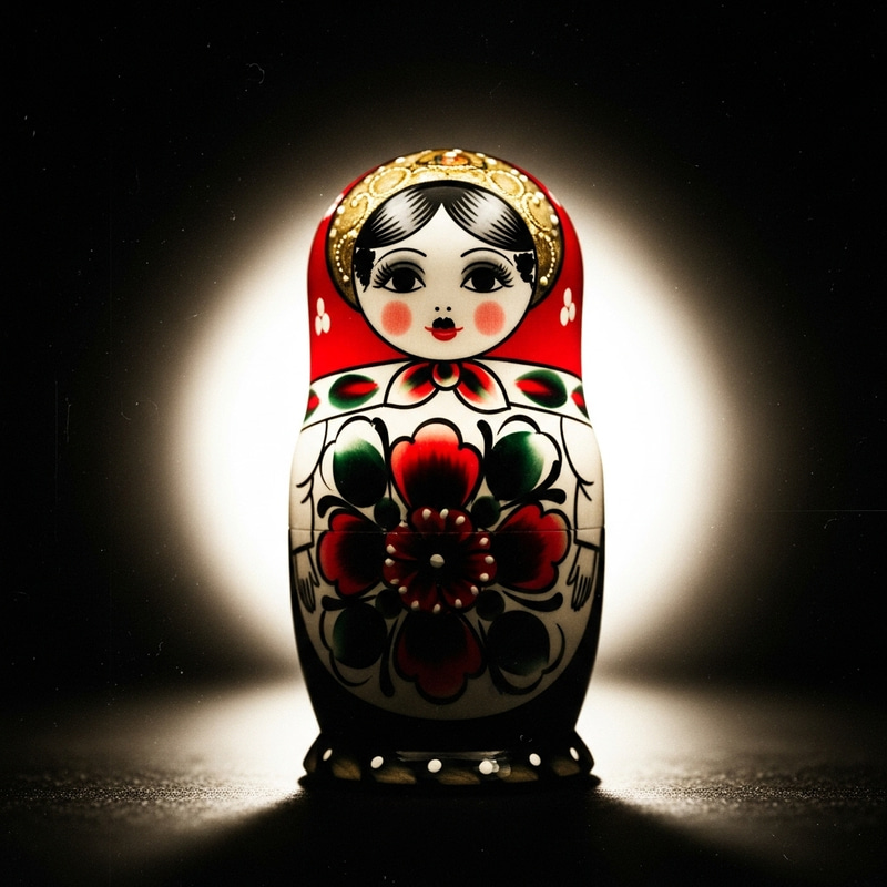 Russian Nesting Doll in Chaplin-style Silent Film | Red, White, Black & Gold Russian Nesting Doll in Chaplin-style Silent Film | Red, White, Black & Gold