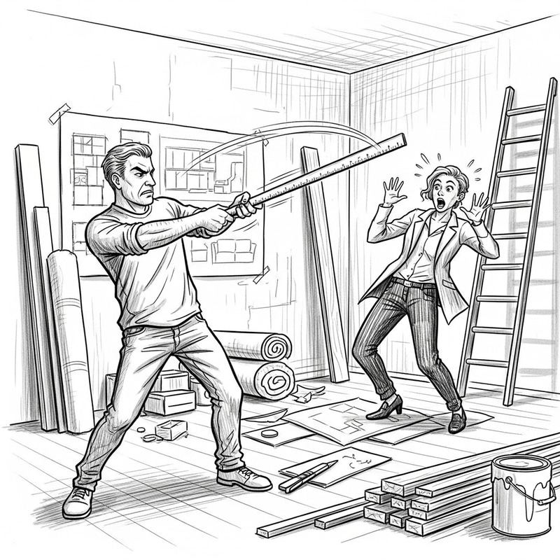 Client Hits Interior Designer with Ruler Sketch