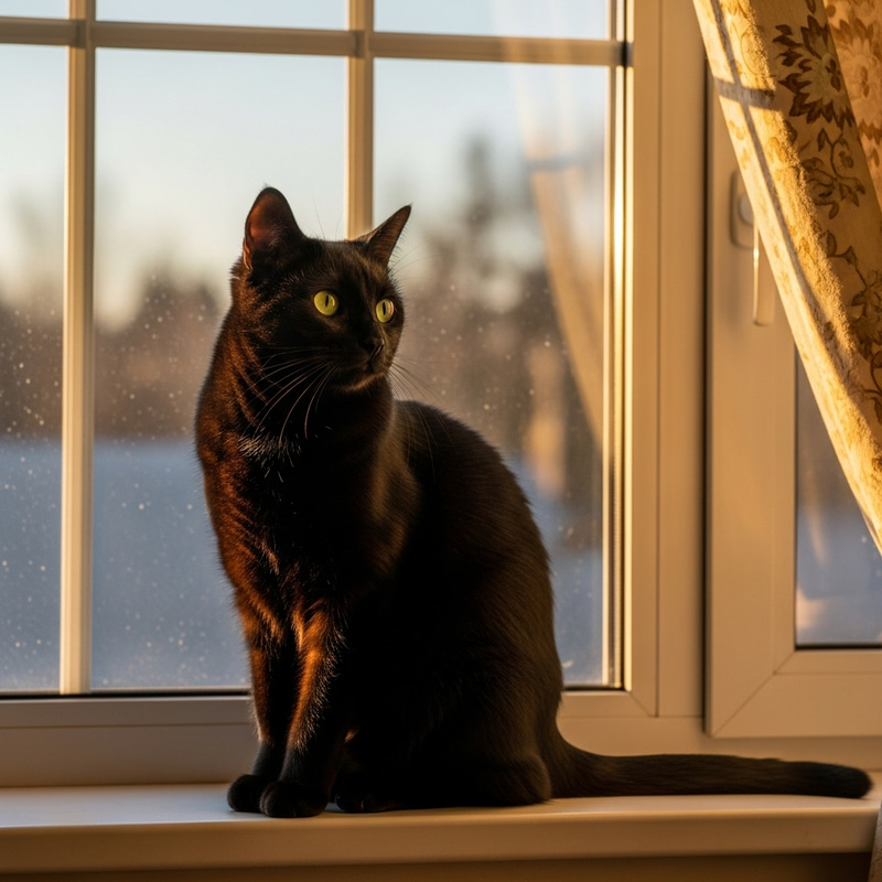 Sleek Black Cat in Golden Afternoon Light Sleek Black Cat in Golden Afternoon Light