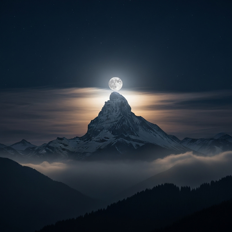 Moon on Peak: Serene Night Landscape Moon on Peak: Serene Night Landscape