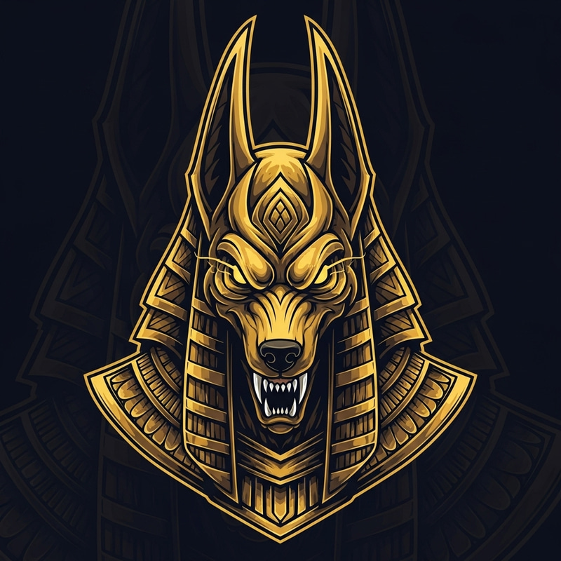 Golden Anubis Logo | Mythological Deity in Aggressive Pose