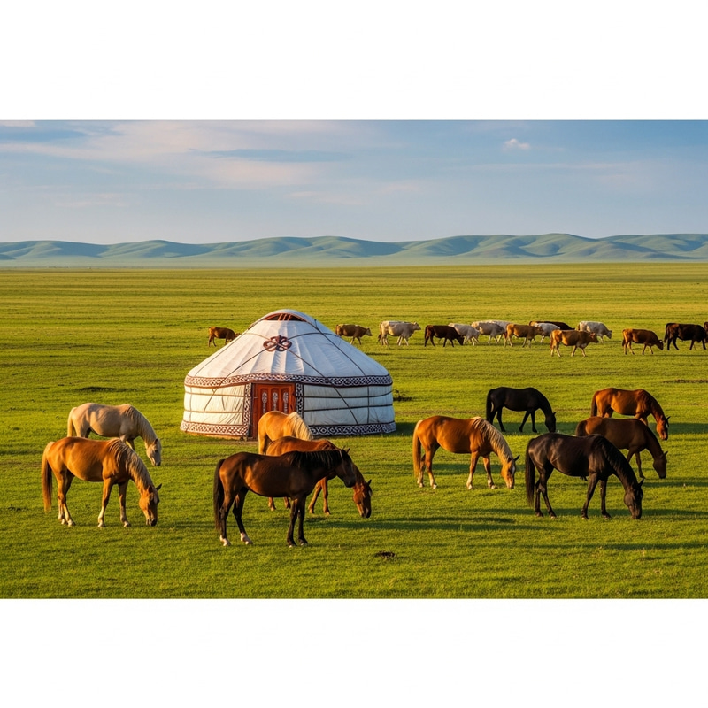 Kazakh Yurt in the Scenic Steppe Landscape Kazakh Yurt in the Scenic Steppe Landscape