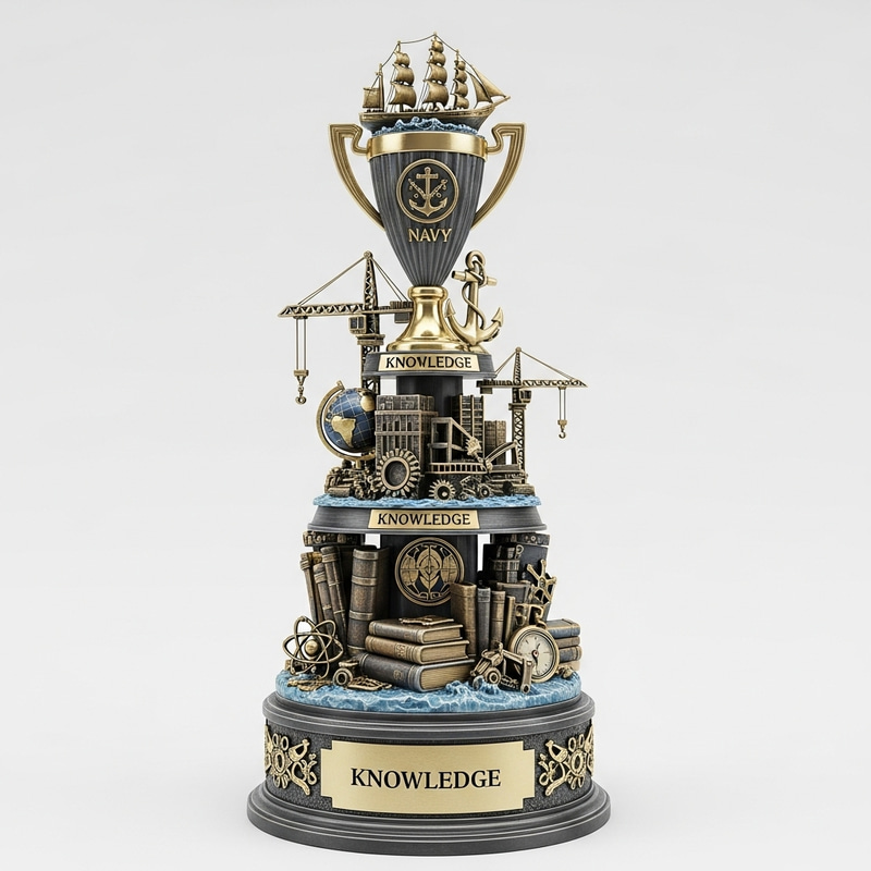 Intricate Trophy Signifying Knowledge, Construction & Navy