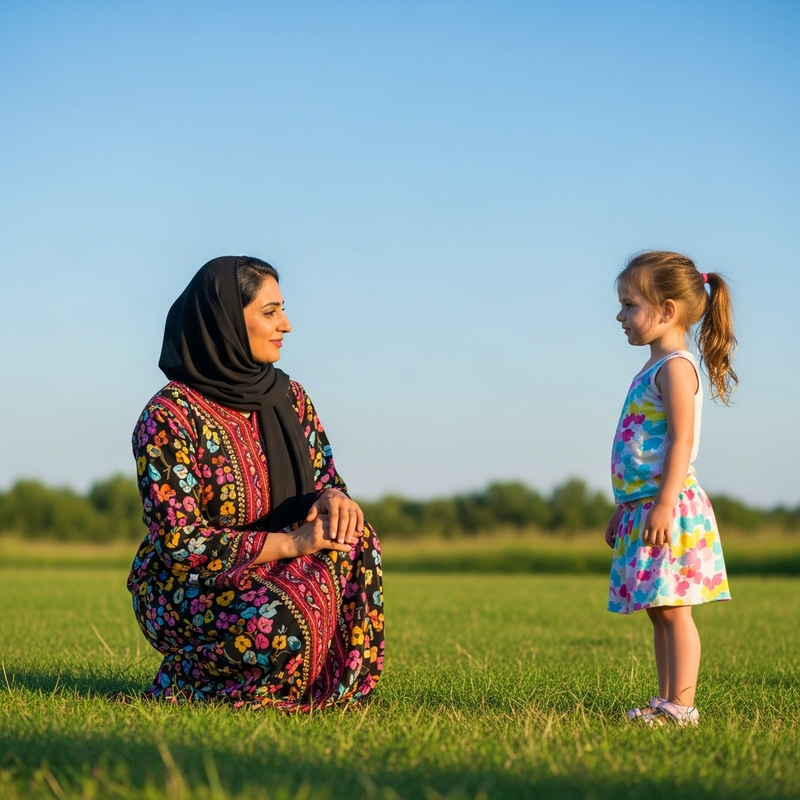 Mother Gazing at Daughter in Serene Setting Mother Gazing at Daughter in Serene Setting