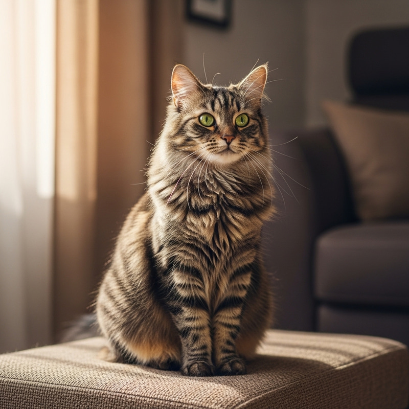 Majestic Cat in Comfortable Home Scene Majestic Cat in Comfortable Home Scene