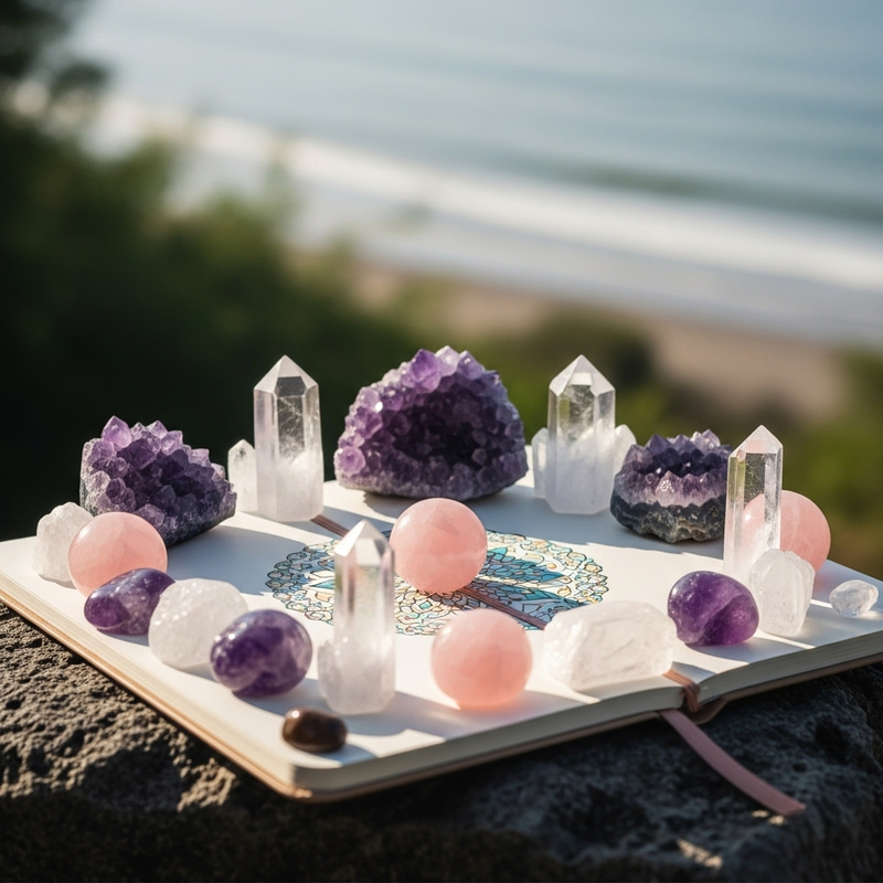 Serene Journaling Scene with Crystals: A Self-Care Oasis Serene Journaling Scene with Crystals: A Self-Care Oasis