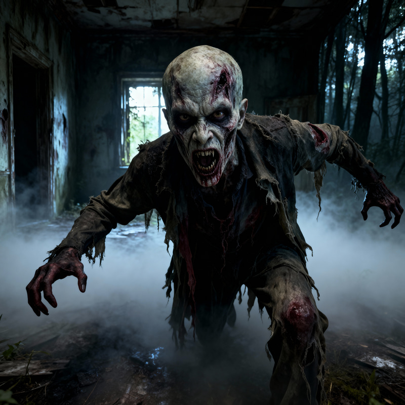 Chilling Horror: Man in Scary Costume with Makeup