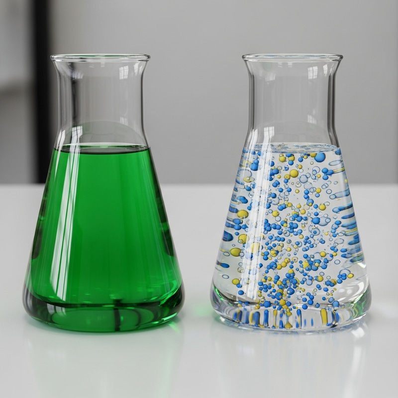 Glass Beakers with Green and Molecules: Chemical Experiment Exploration