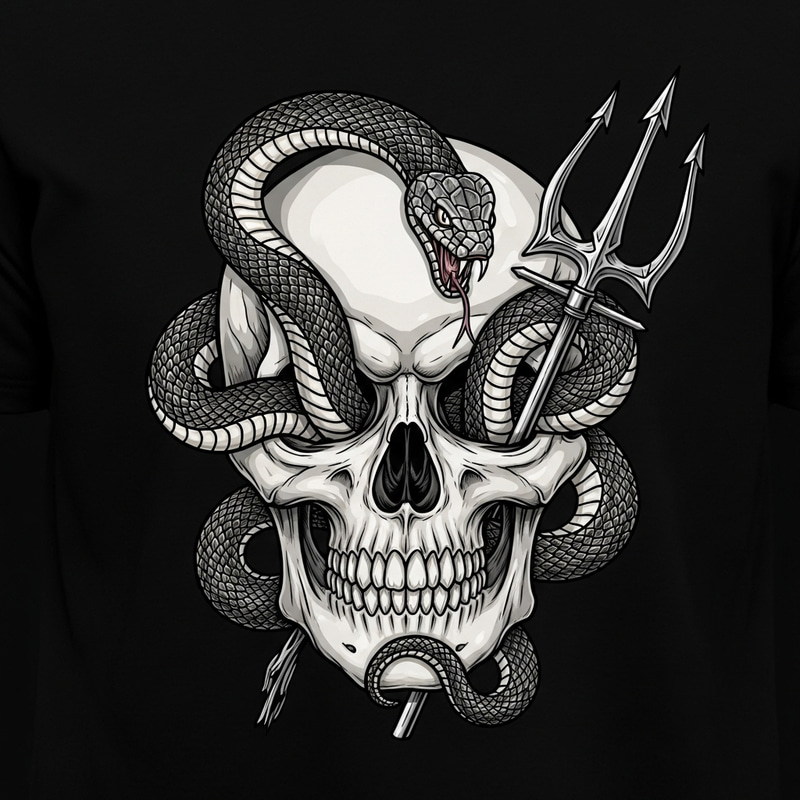 Skull and Snake Design with Trident Shirt | Custom Artwork Skull and Snake Design with Trident Shirt | Custom Artwork