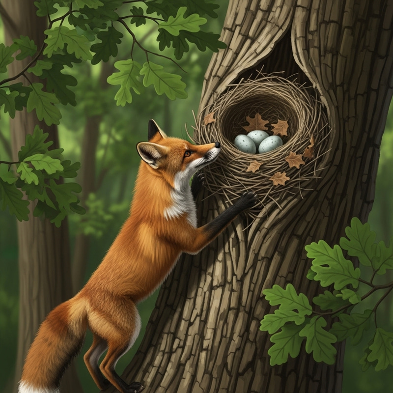 Fox Trying to Steal Eggs in Emerald Forest