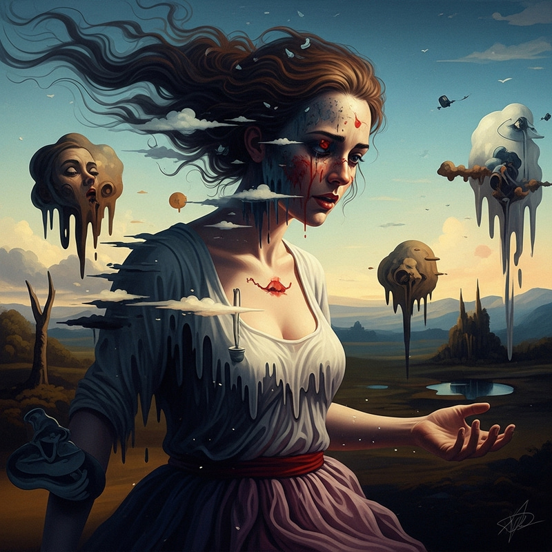 Surrealistic Female Figure: Emotional Dreamlike Artwork