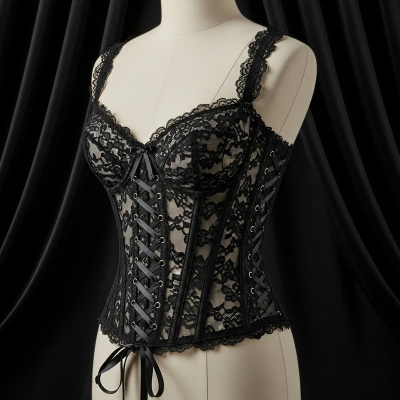 Opulent Black Lace Corset | Vintage Elegance