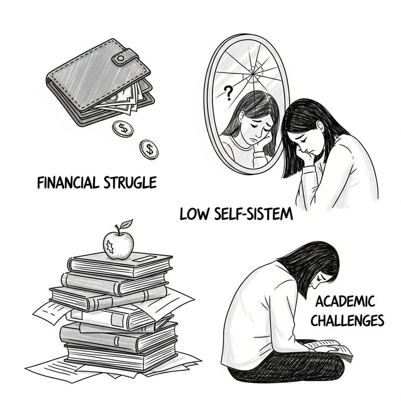 Illustration: Financial, Confidence, Academic Problems Illustration: Financial, Confidence, Academic Problems