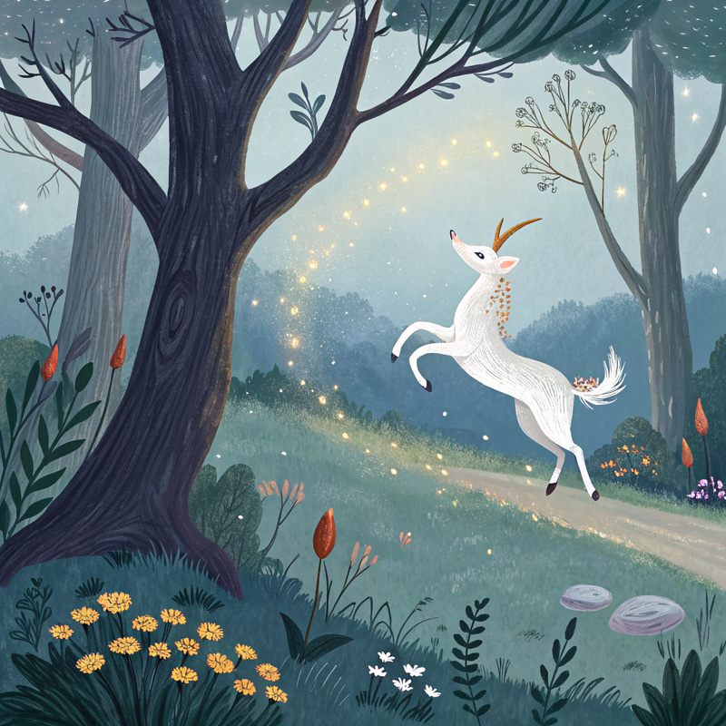 Whimsical Mystical Creature in Enchanted Forest Whimsical Mystical Creature in Enchanted Forest