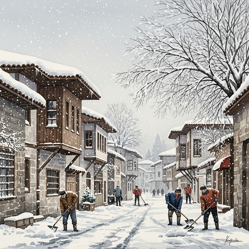 Snowy Day in Turkey Watercolor Art Snowy Day in Turkey Watercolor Art
