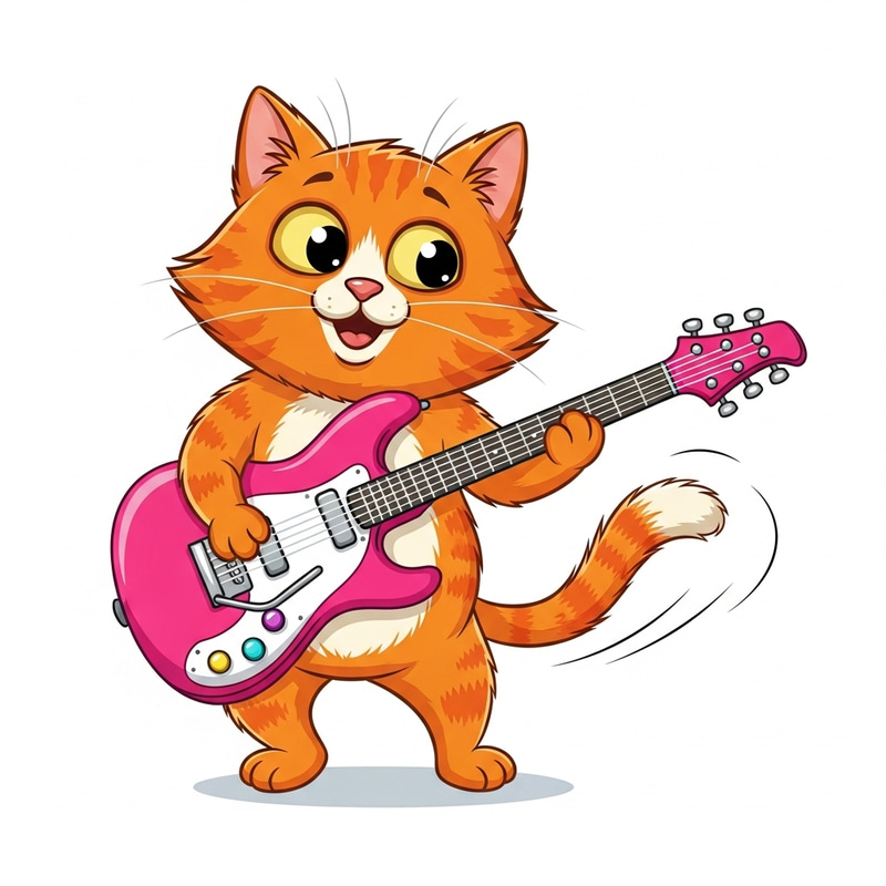 Orange Cartoon Cat Playing Pink Electric Guitar - Fun Cat Guitarist! Orange Cartoon Cat Playing Pink Electric Guitar - Fun Cat Guitarist!