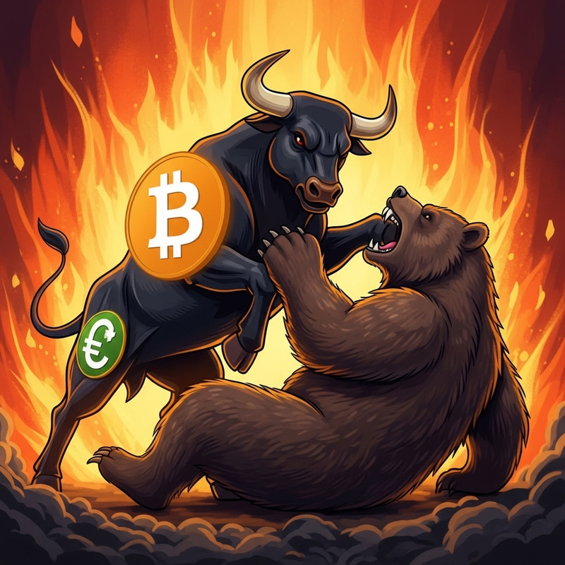 Crypto Bull Triumphs over Bear in Epic Battle Scene