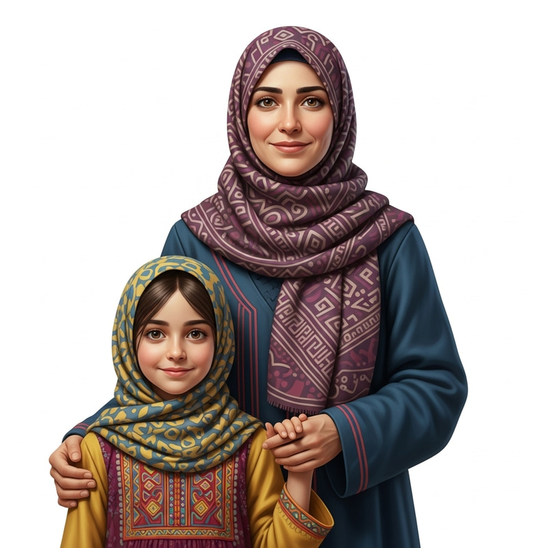 Muslim Mother and 12-year-old Daughter Portrait Muslim Mother and 12-year-old Daughter Portrait