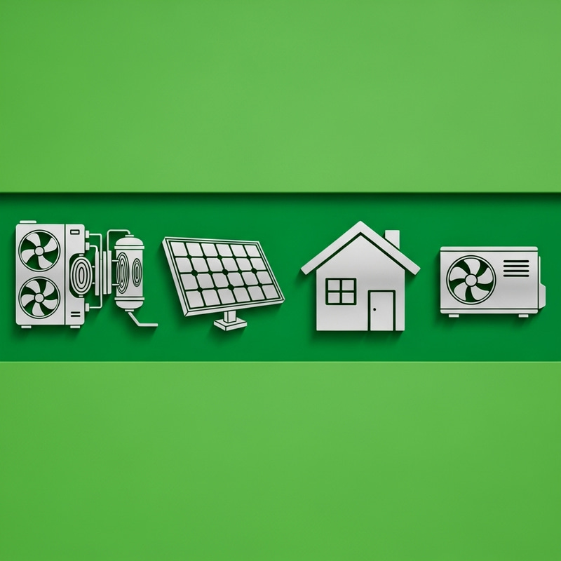 Green Energy Icons - Heat Pump, Solar Panels, Home, Air Conditioning Green Energy Icons - Heat Pump, Solar Panels, Home, Air Conditioning