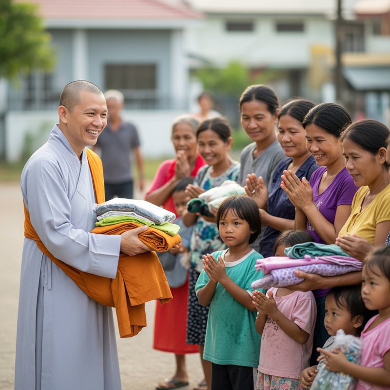 Asian Monk Helping Impoverished People Asian Monk Helping Impoverished People
