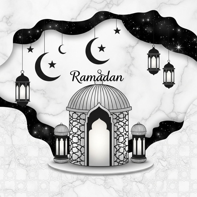 Stunning White, Marble Gray, and Black Ramadan Backgrounds Stunning White, Marble Gray, and Black Ramadan Backgrounds