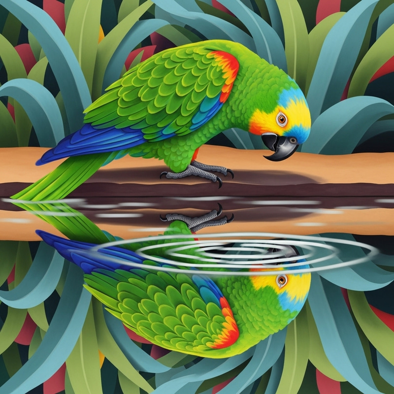 Colorful Parrot Reflection in Pond | Modern Art Colorful Parrot Reflection in Pond | Modern Art
