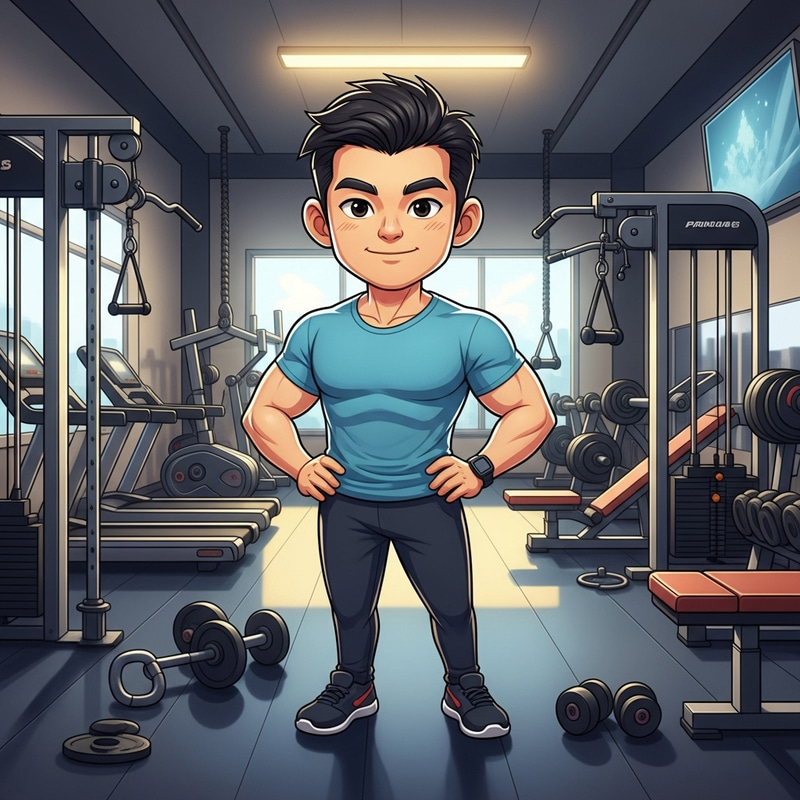 Vibrant Cartoon Personal Trainer in Gym