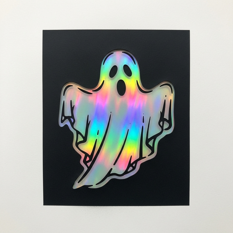 Black and White Ghost Stencil with Mesmerizing Holographic Interior Black and White Ghost Stencil with Mesmerizing Holographic Interior