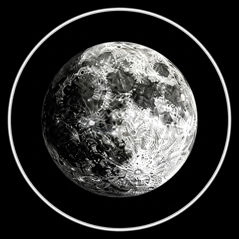 Seventeenth-Century Moon Engraving in a Circle - Detailed Lunar Artwork
