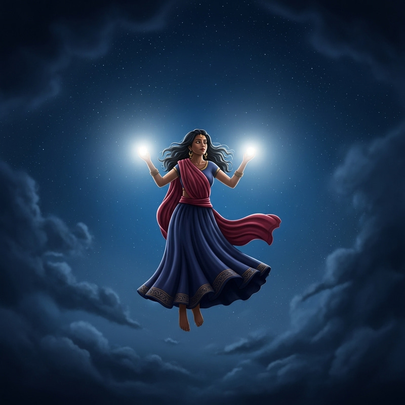 Enchanting Girl Among Night Sky Lights Enchanting Girl Among Night Sky Lights